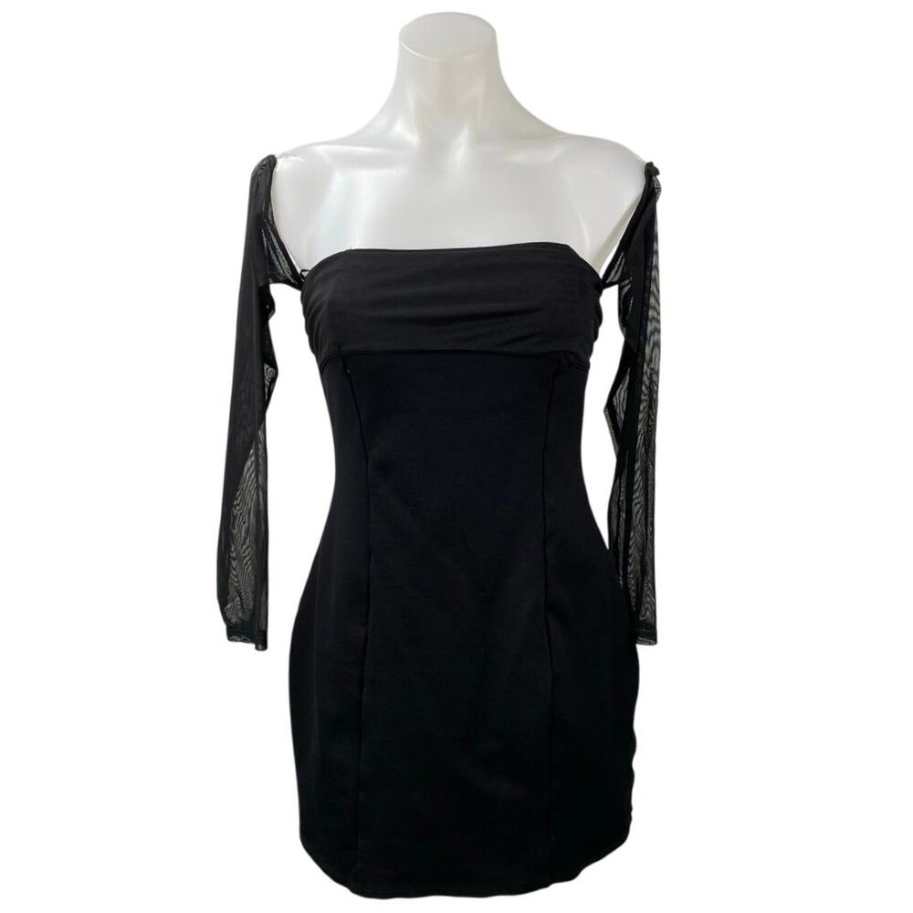 Urban Outfitters Women's Black Mesh Long Sleeve Square Neck Mini Bodycon Dress M